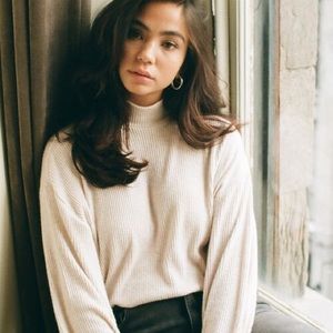 cute and comfy cropped mock neck sweater!